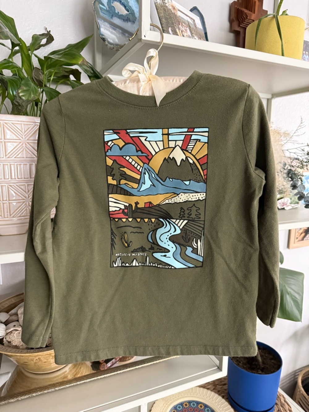 Garanimals Olive Green Long Sleeve Tee with Colorful Mountain Graphic